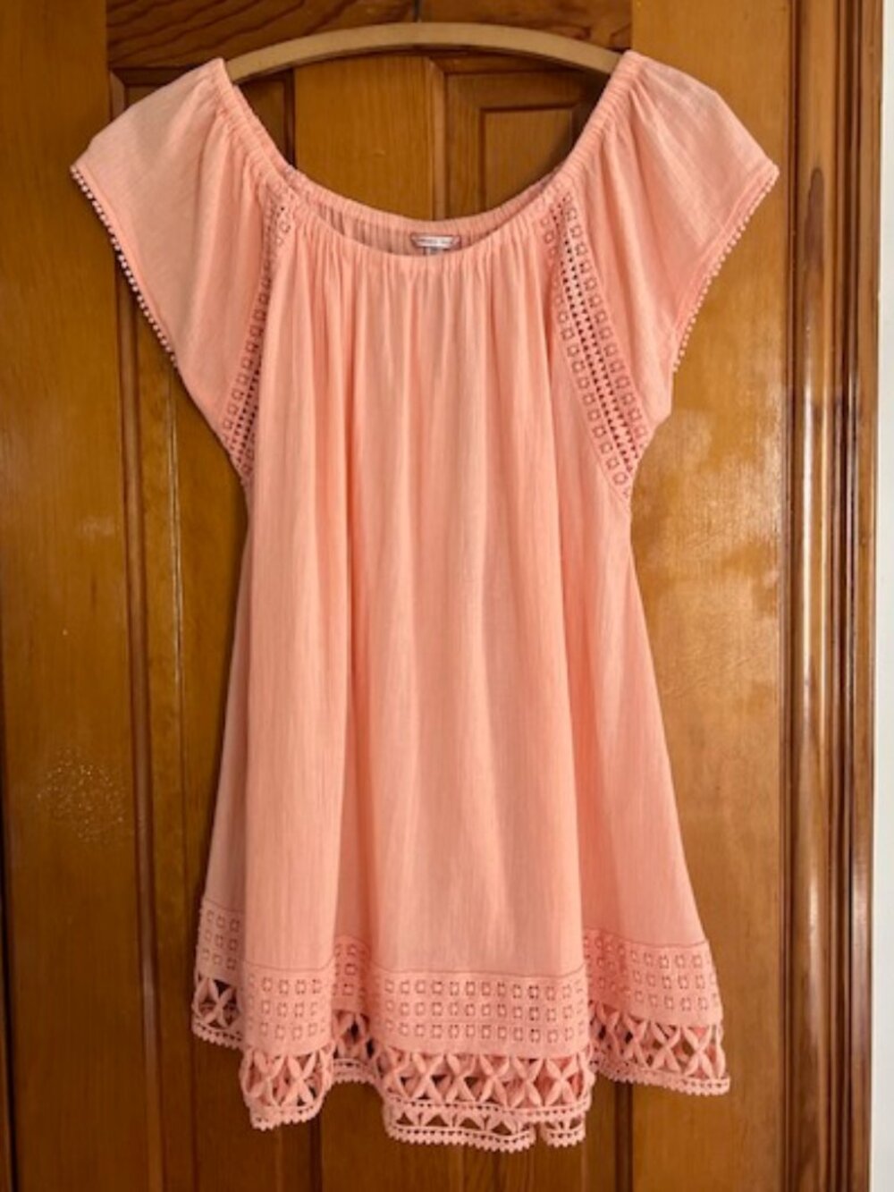 Victoria's Secret Peach Cotton Crochet Lace Tunic-Swim Cover-Top Woman's XS